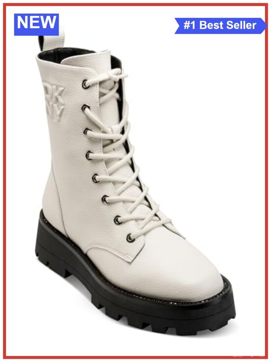 Shoes - DKNY Sejal Lace Up Combat Boot Faux Leather Ankle Bootie